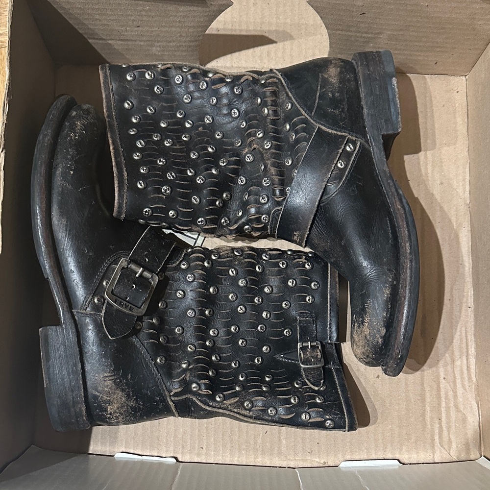 Frye Black Leather Studded Boots